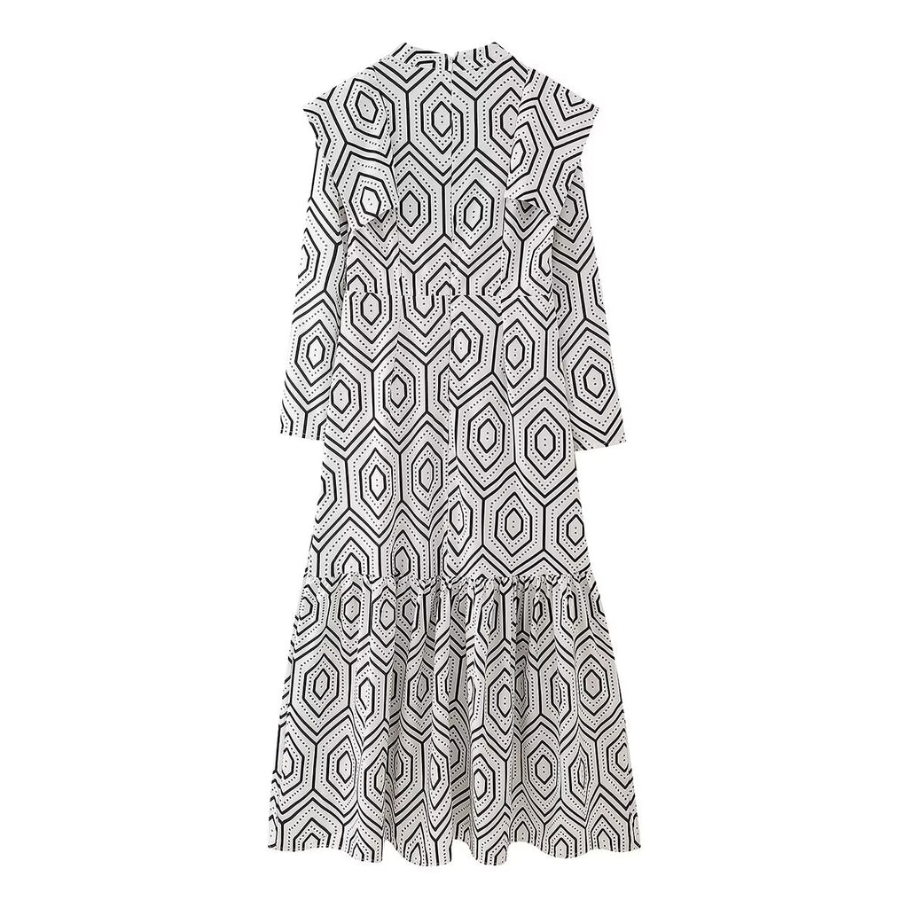 Geometric Print Long-Sleeve Dress