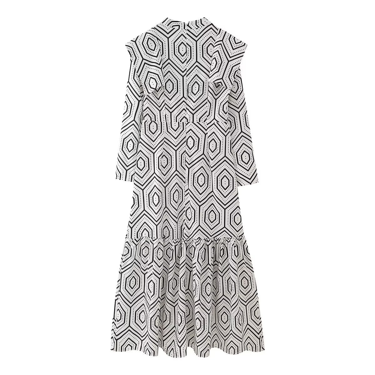 Geometric Print Long-Sleeve Dress