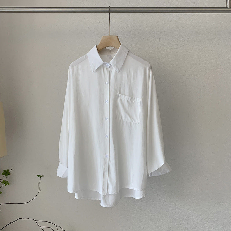 Women's Single Breasted Solid Color Long Sleeve Mid Length Shirt