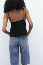 Women's Spring Bow Button Black Camisole Small Vest