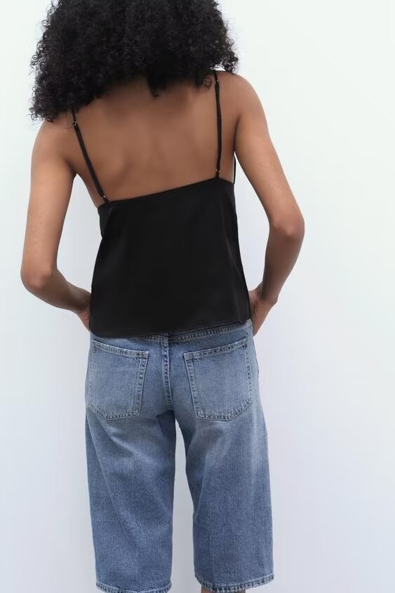 Women's Spring Bow Button Black Camisole Small Vest