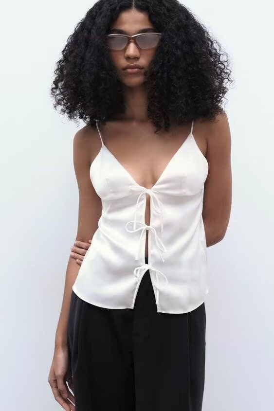 Women's Spring Bow Button Black Camisole Small Vest