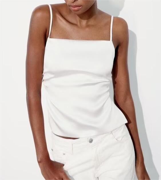 's Casual Back Bowknot Decoration Silk Satin Textured Top