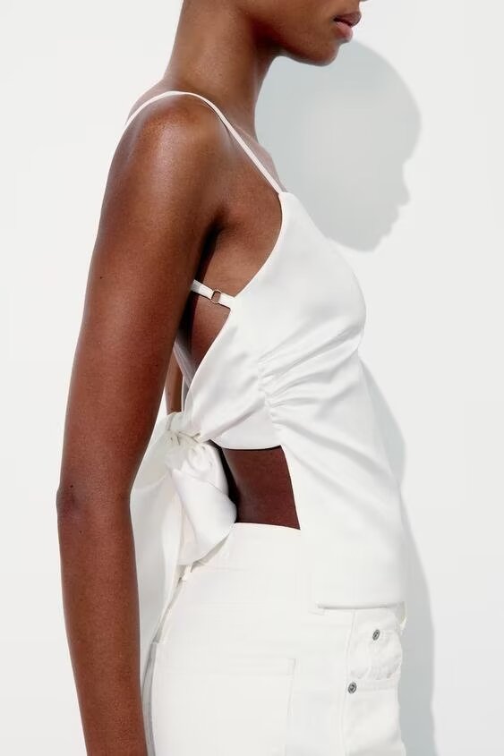 's Casual Back Bowknot Decoration Silk Satin Textured Top