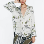 Women’s Floral Satin Collared Shirt