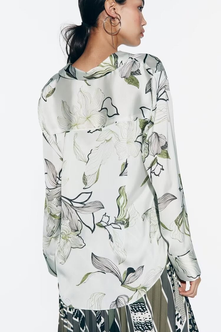 Women’s Floral Satin Collared Shirt