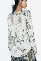 Women’s Floral Satin Collared Shirt