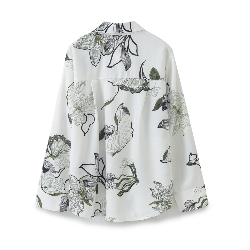 Women’s Floral Satin Collared Shirt