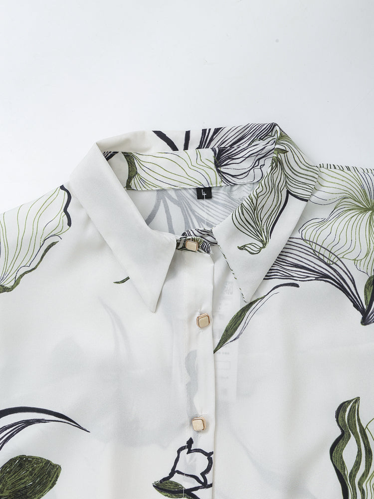Women’s Floral Satin Collared Shirt