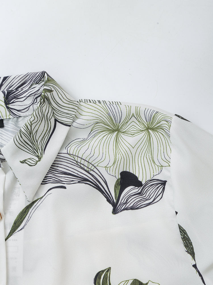 Women’s Floral Satin Collared Shirt