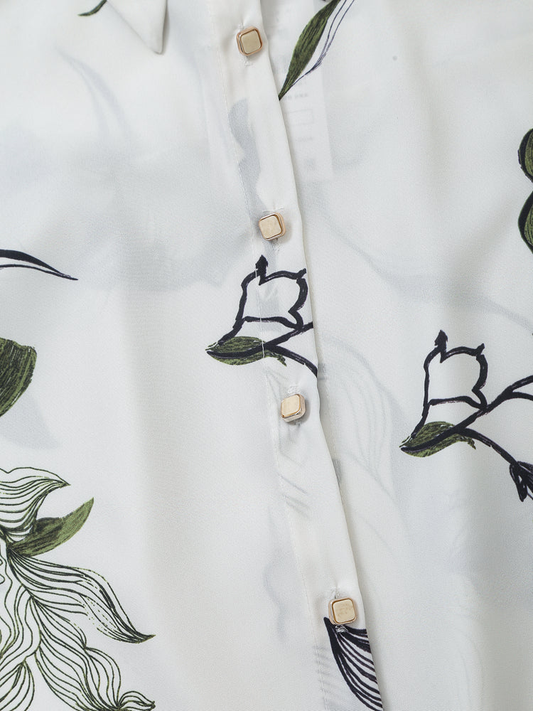 Women’s Floral Satin Collared Shirt
