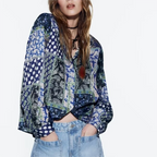 Women’s Patchwork Satin Collared Shirt