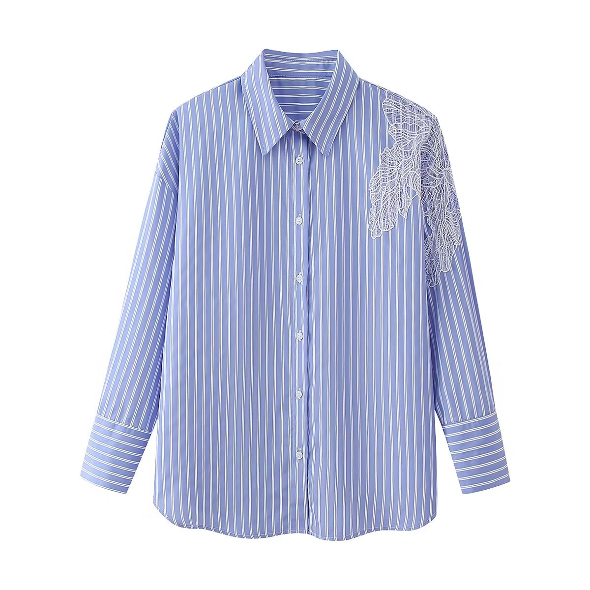 Women's Embroidered Floral Decorative Striped Shirt
