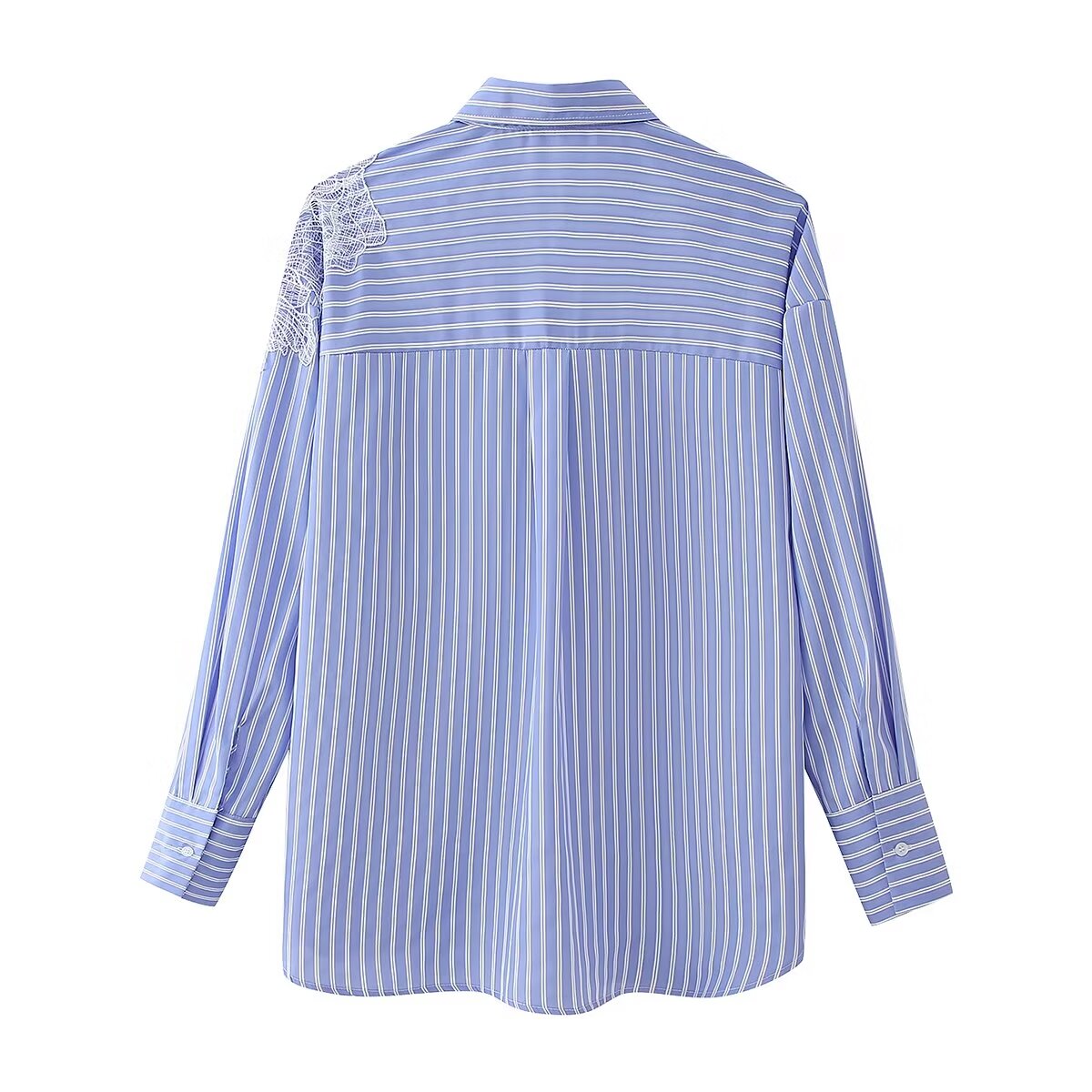 Women's Embroidered Floral Decorative Striped Shirt