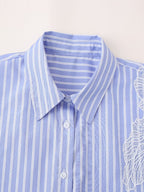 Women's Embroidered Floral Decorative Striped Shirt