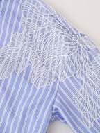 Women's Embroidered Floral Decorative Striped Shirt