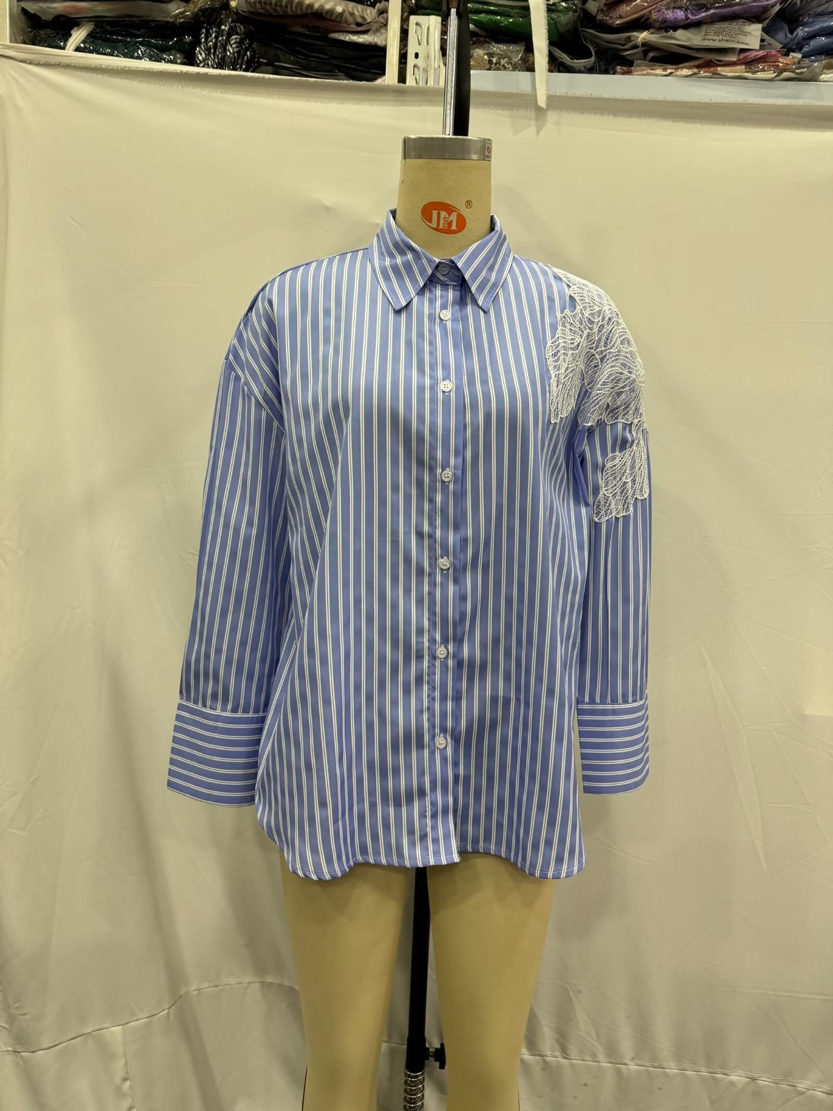 Women's Embroidered Floral Decorative Striped Shirt