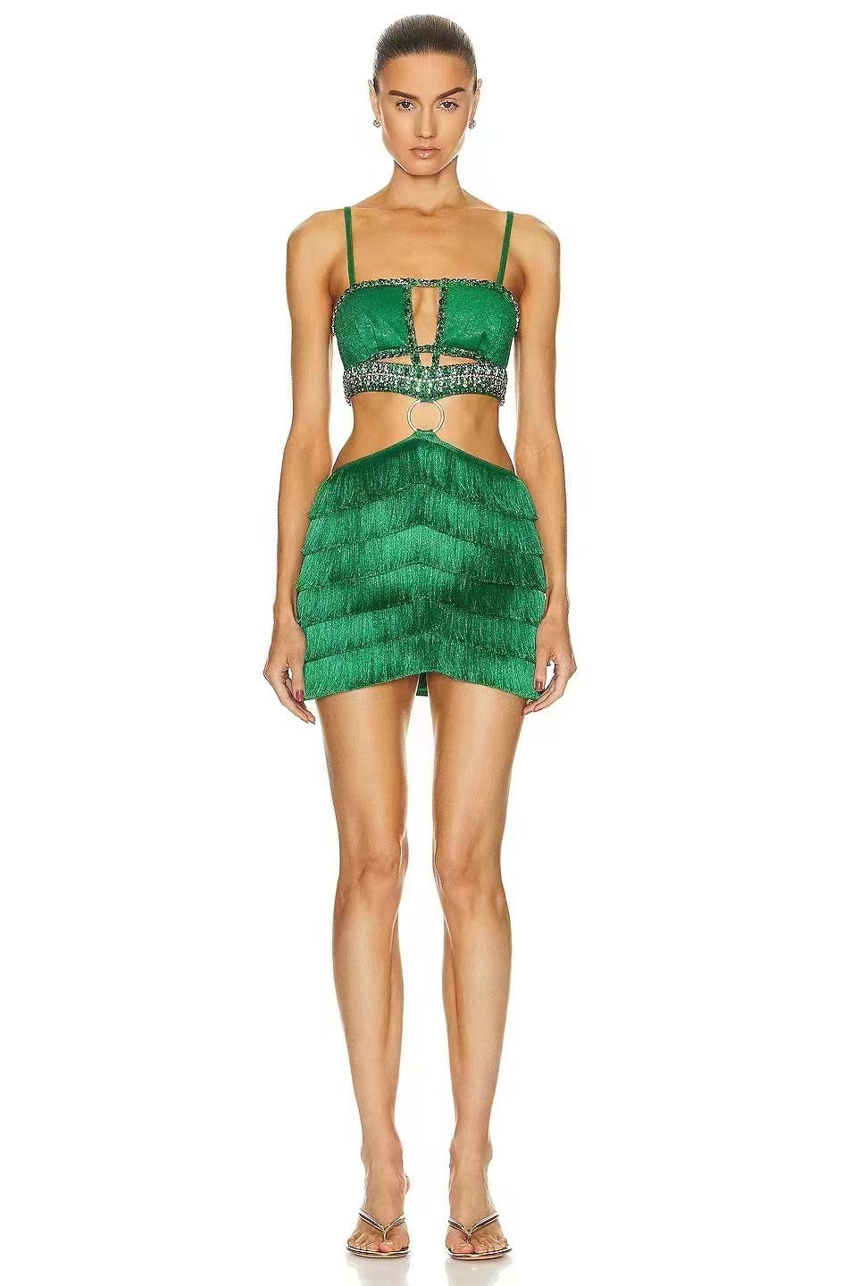 Wear Spring Cutout Backless Drilling Metal Ring Stitching Mini