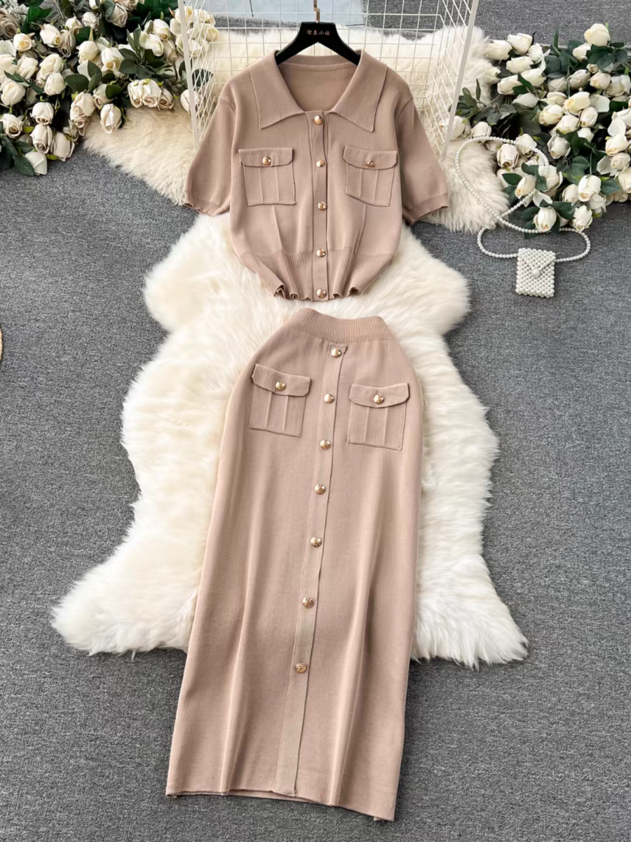Women's French High-End Knitted Spring Sweater and Skirt Two-Piece Set