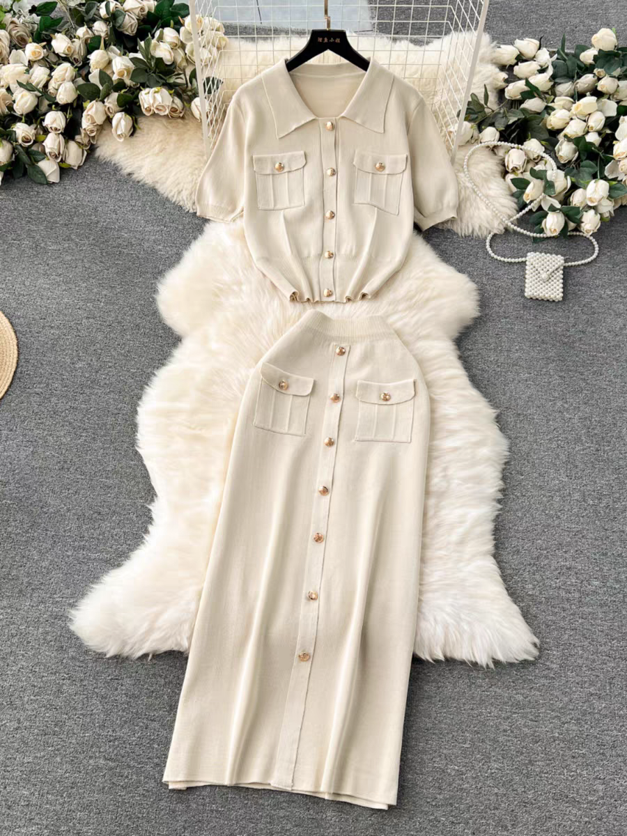 Women's French High-End Knitted Spring Sweater and Skirt Two-Piece Set