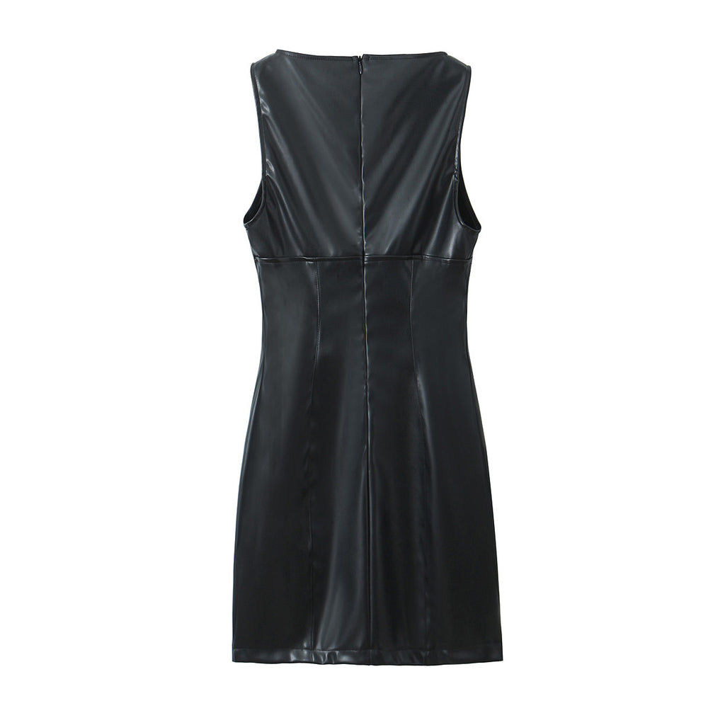 Sleeveless Faux-Leather Bodycon Mini Dress