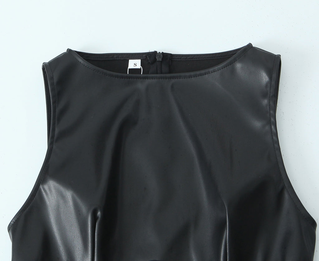 Sleeveless Faux-Leather Bodycon Mini Dress