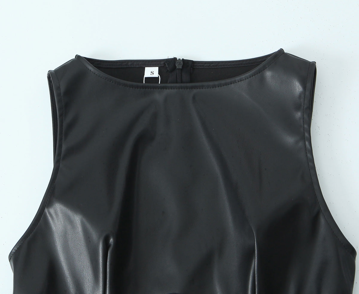 Sleeveless Faux-Leather Bodycon Mini Dress