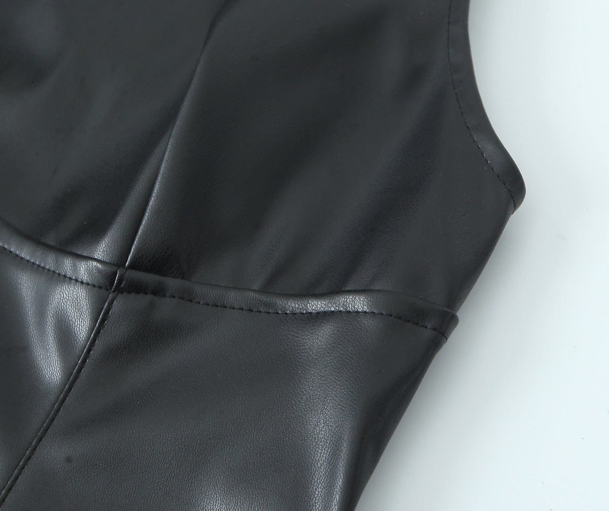 Sleeveless Faux-Leather Bodycon Mini Dress