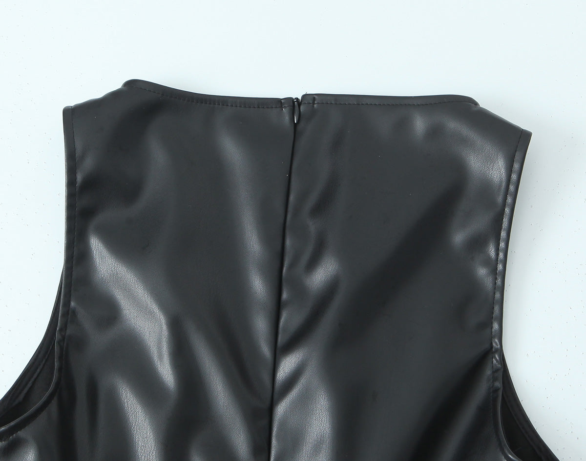 Sleeveless Faux-Leather Bodycon Mini Dress