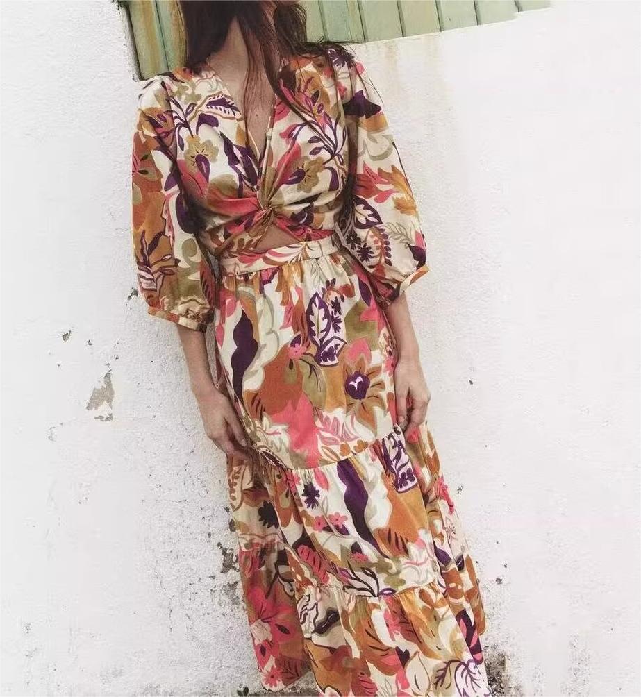 for V-Neck Printed Dress