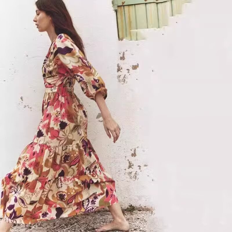 for V-Neck Printed Dress