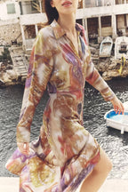 Spring Fashionable Printed Silk Satin Textured Dress