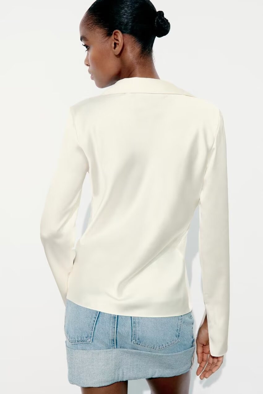 Women's Winter Women Clothing Bowknot Silk Satin Textured Shirt