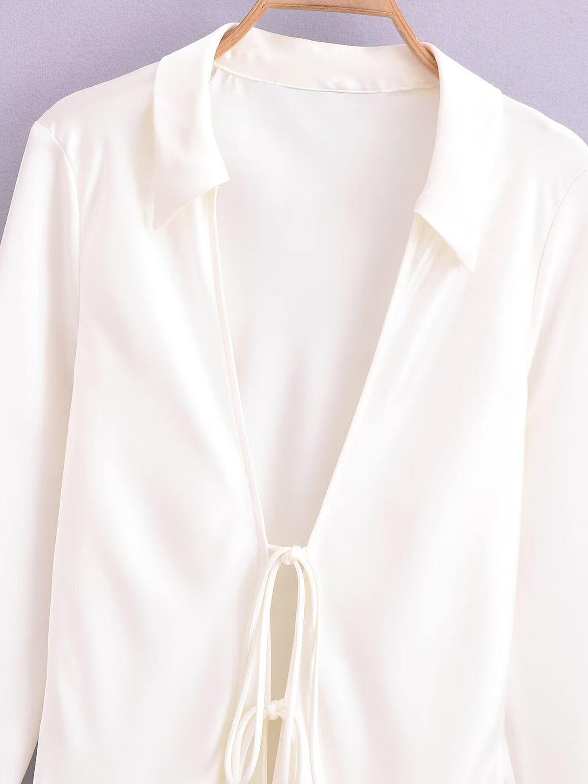 Women's Winter Women Clothing Bowknot Silk Satin Textured Shirt