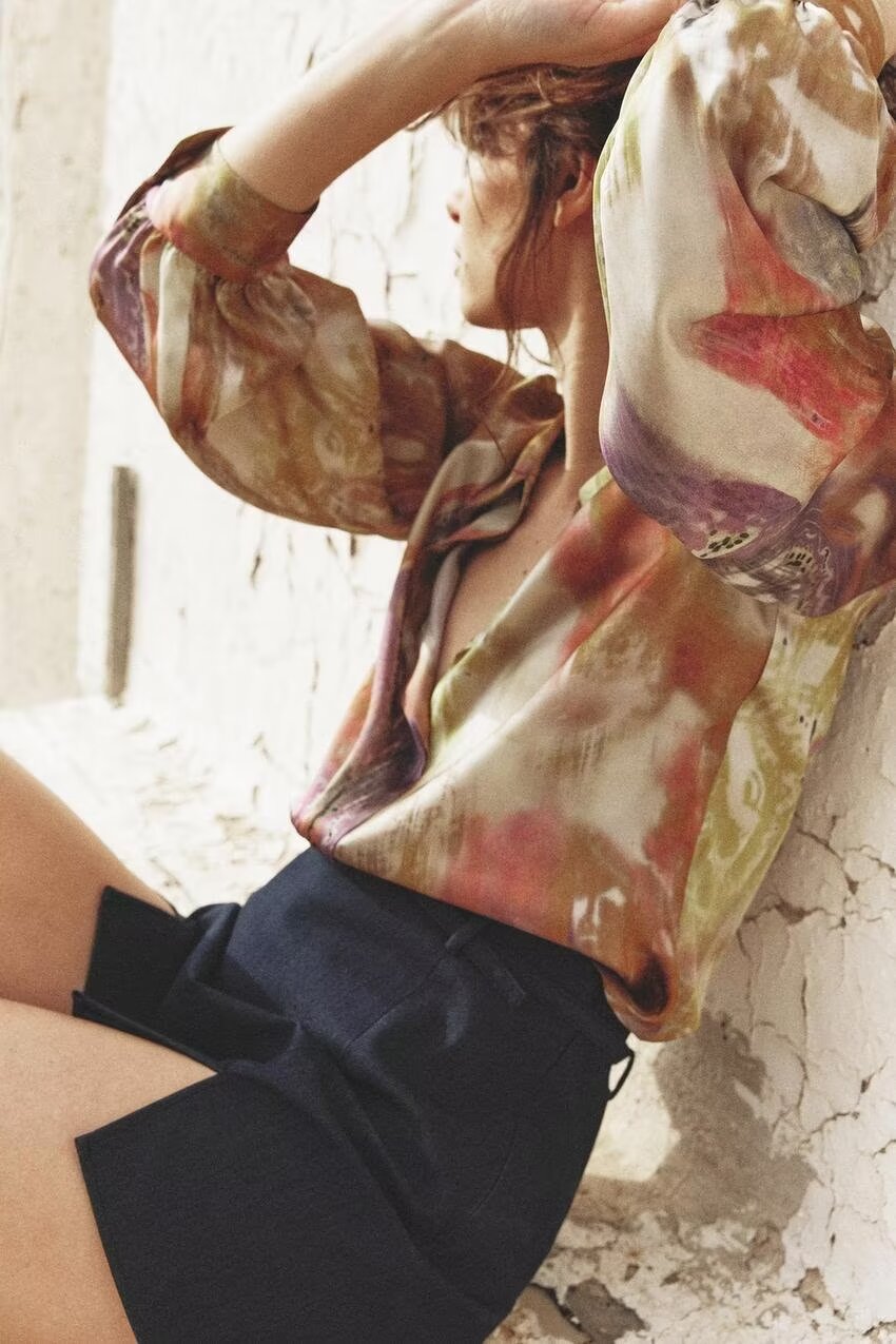 Women's Printed Silk Satin Textured Shirt