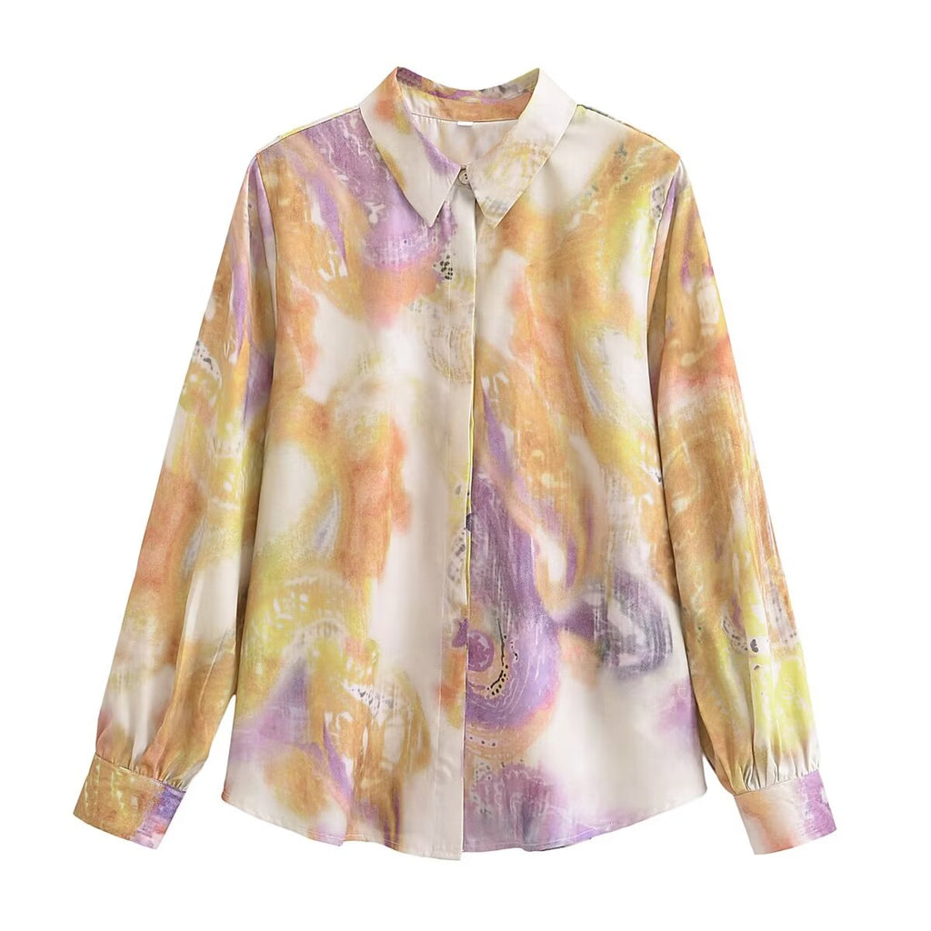 Women's Printed Silk Satin Textured Shirt
