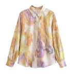 Women's Printed Silk Satin Textured Shirt