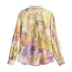 Women's Printed Silk Satin Textured Shirt