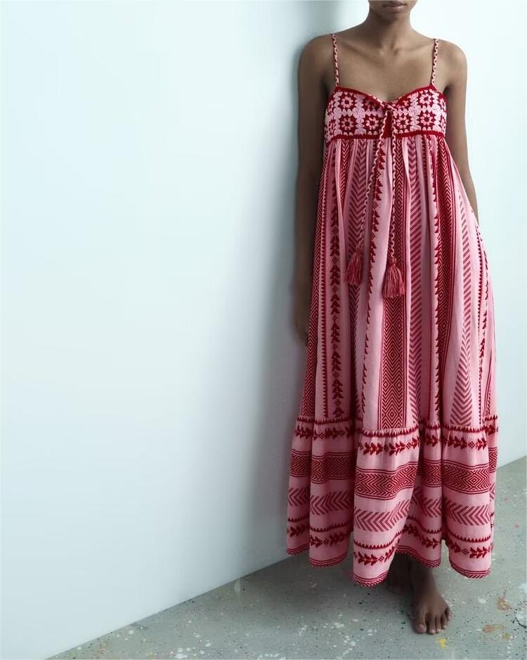 French Crochet Patchwork Knitting Strap Dress