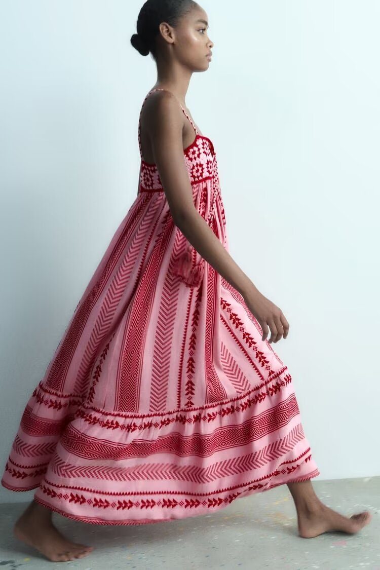 French Crochet Patchwork Knitting Strap Dress