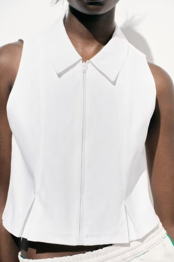 Women's French Collared Pleated Decorative Vest Top