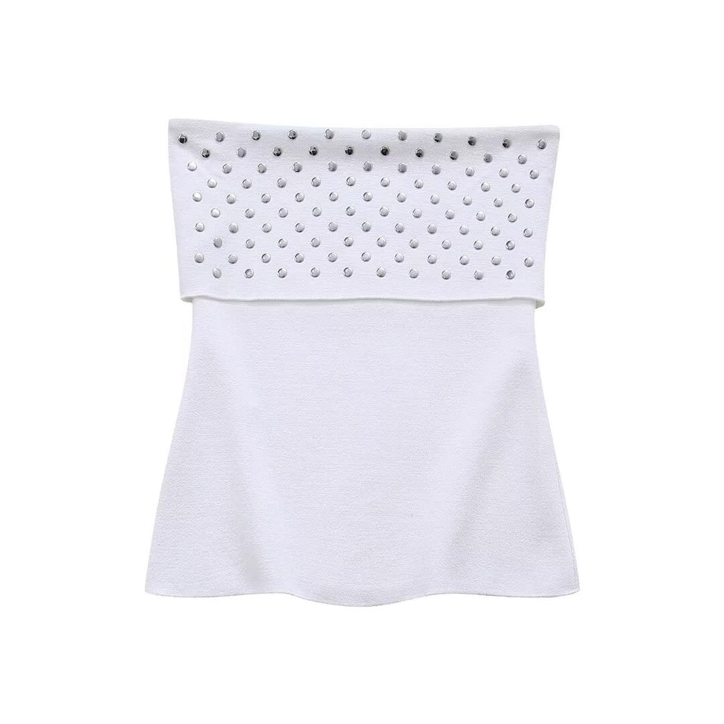 's Elegant Rivet Ornament Stretch Knitted Top