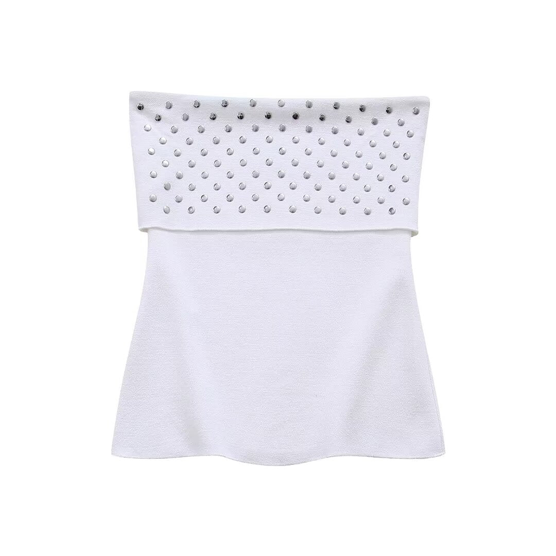 's Elegant Rivet Ornament Stretch Knitted Top