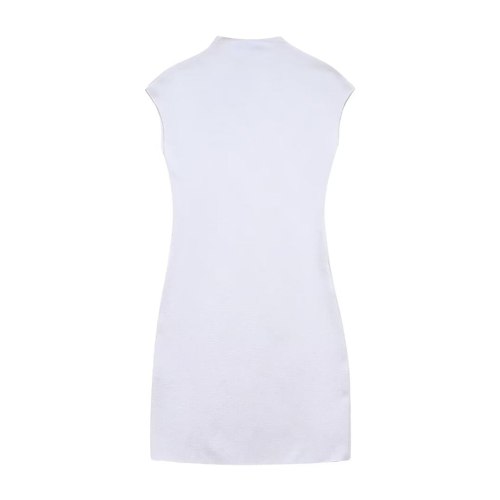 Mock-Neck Beaded Knit Mini Dress