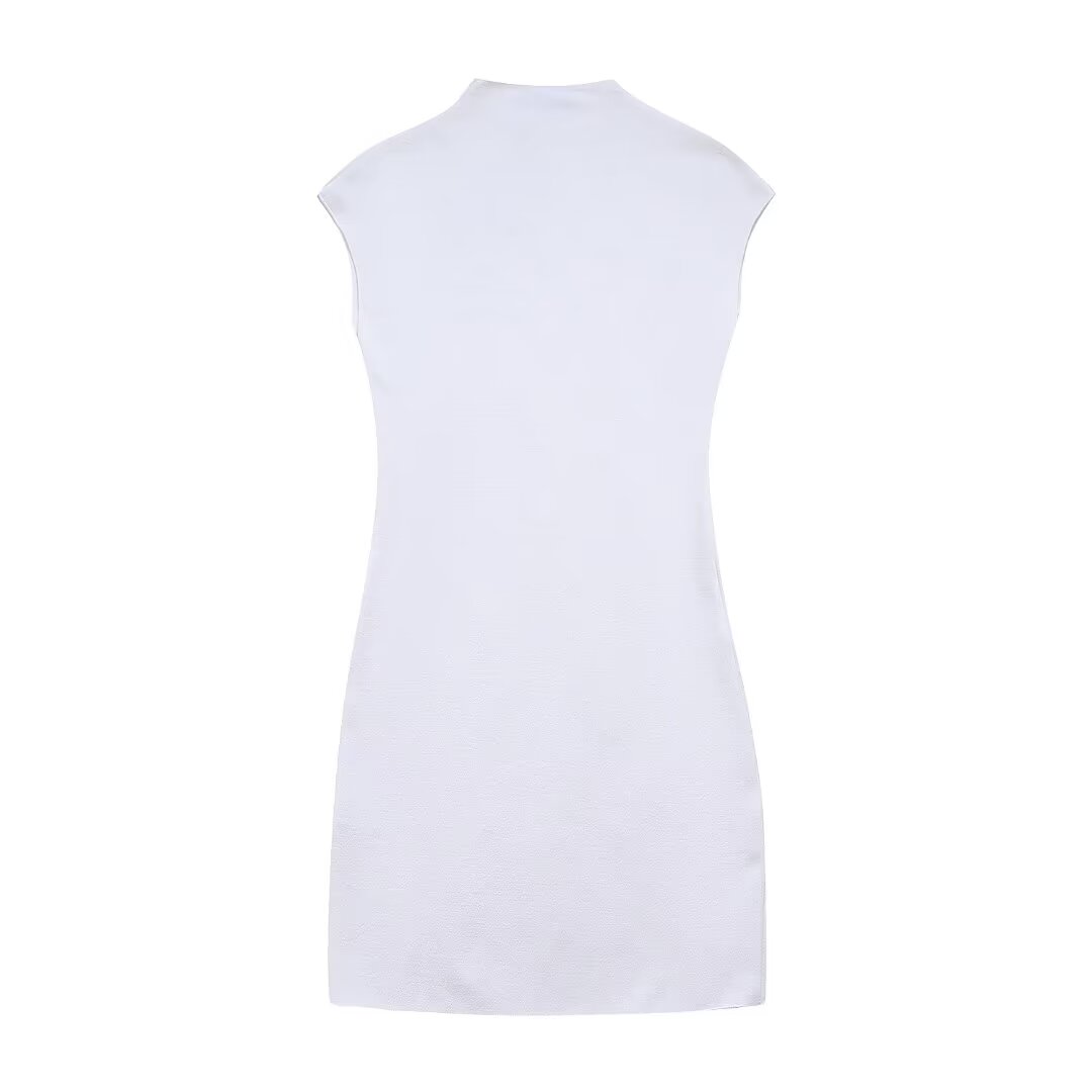 Mock-Neck Beaded Knit Mini Dress