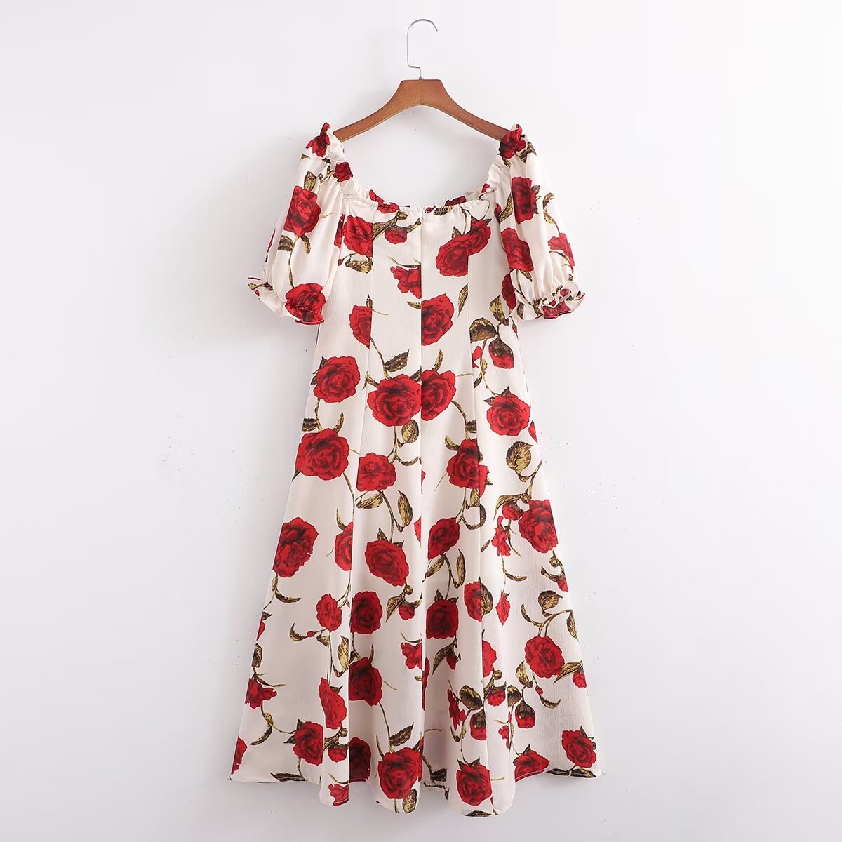 Women Tea Break French Sexy Waist Dress High Grade Elegant Square Collar Floral Dress