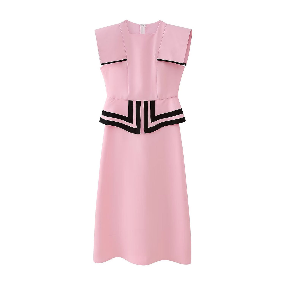 Padded Shoulder Contrasting Color Dress