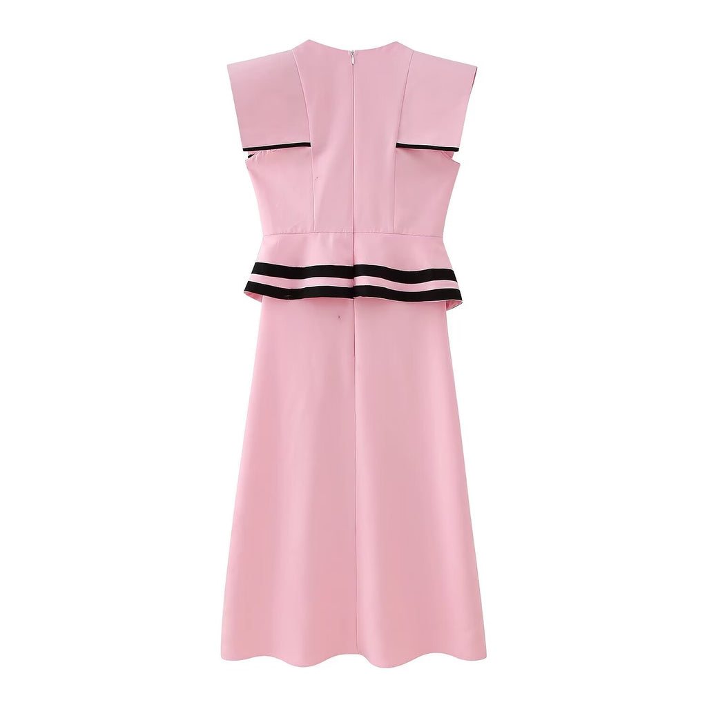 Padded Shoulder Contrasting Color Dress