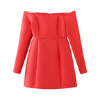 Red Off-Shoulder Long Sleeve Mini Dress