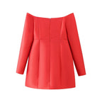 Red Off-Shoulder Long Sleeve Mini Dress